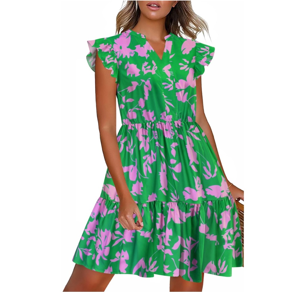 SHEIN Curve Green and Pink Floral Women's Dress Size 0XL (12)